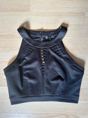 Black High-Neck Cutout Crop Top